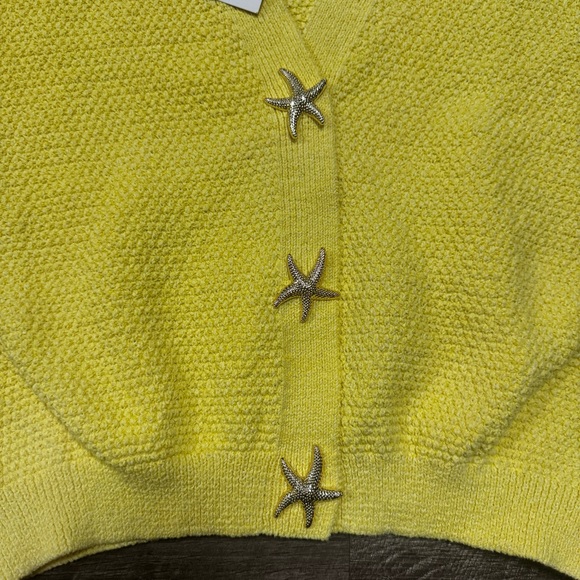 Zara Yellow Starfish Button Cardigan Size Large NWT - Picture 2 of 8